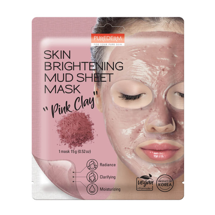 PUREDERM Skin Brightening Mud Sheet Mask PINK CLAY, 15 g