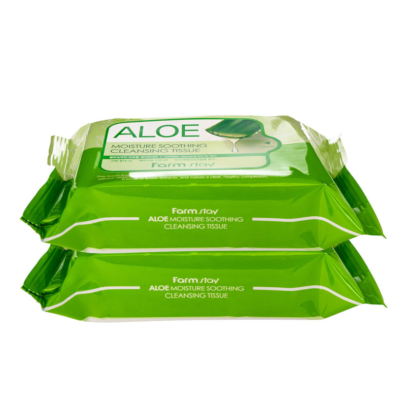 FARMSTAY Aloe Moisture Soothing Cleansing Tissue – Upokojujúce odličovacie obrúsky s aloe 2