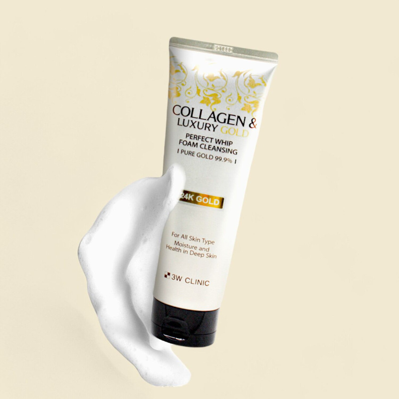 3W CLINIC Collagen & Luxury Gold Perfect Whip Foam Cleansing - čistiaca pena so zlatom 1