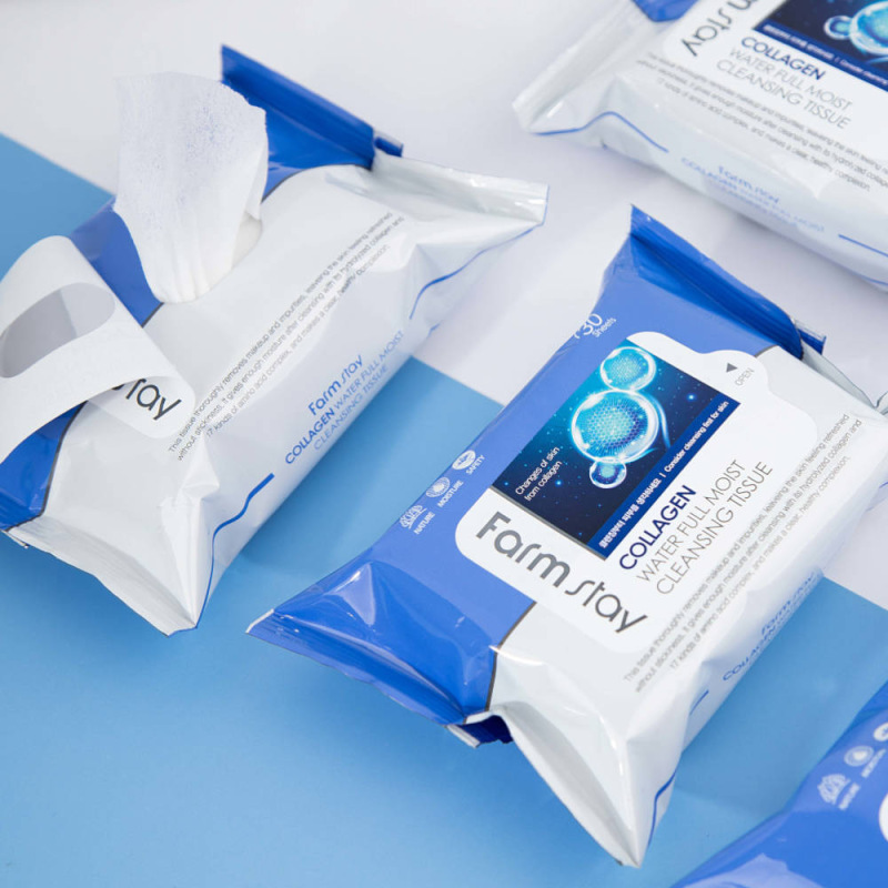 FARMSTAY COLLAGEN WATER FULL MOIST Cleansing Tissue - Hydratačné odličovacie obrúsky 3