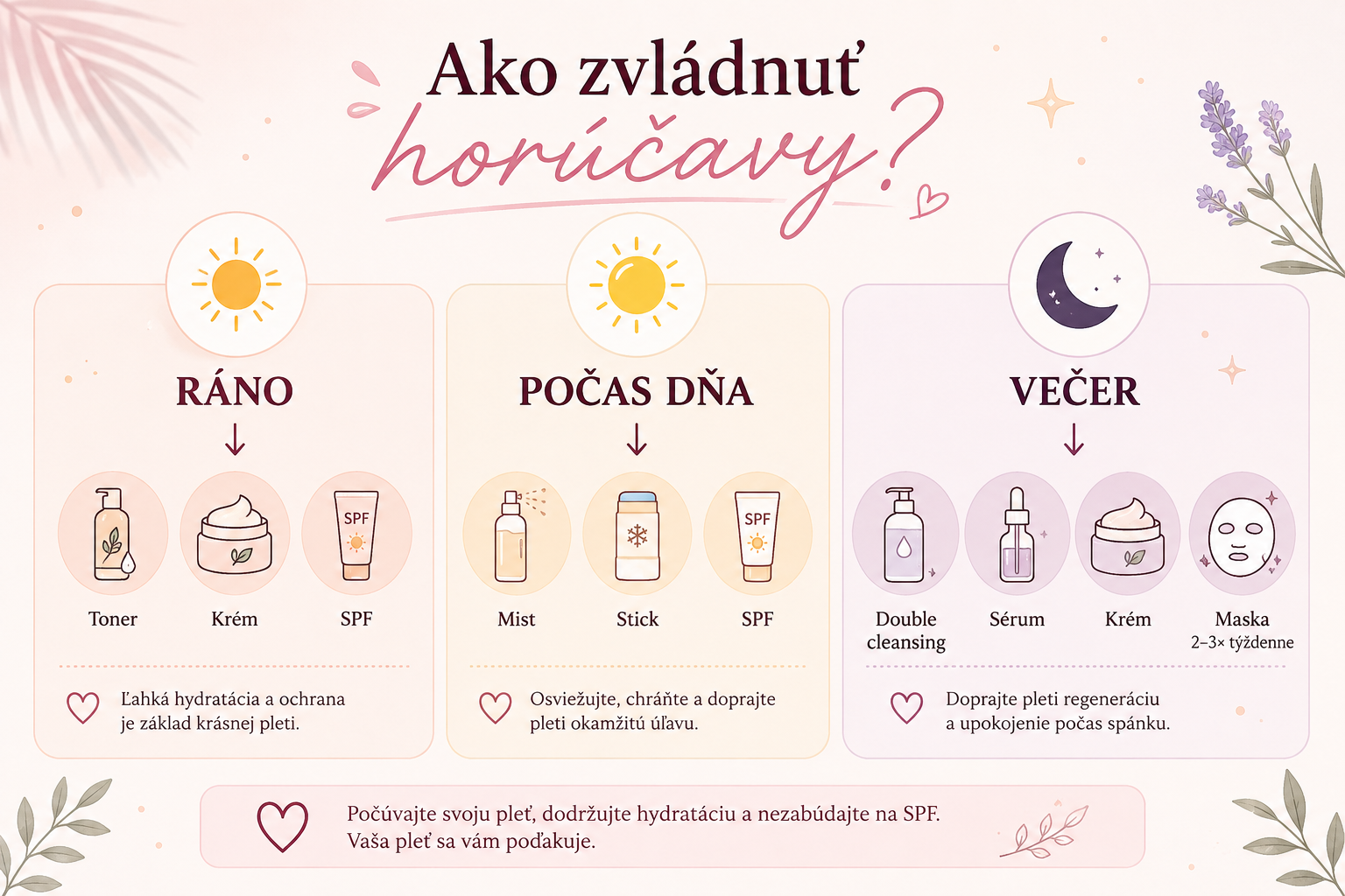 Kompletná letná skincare rutina od rána do večera.