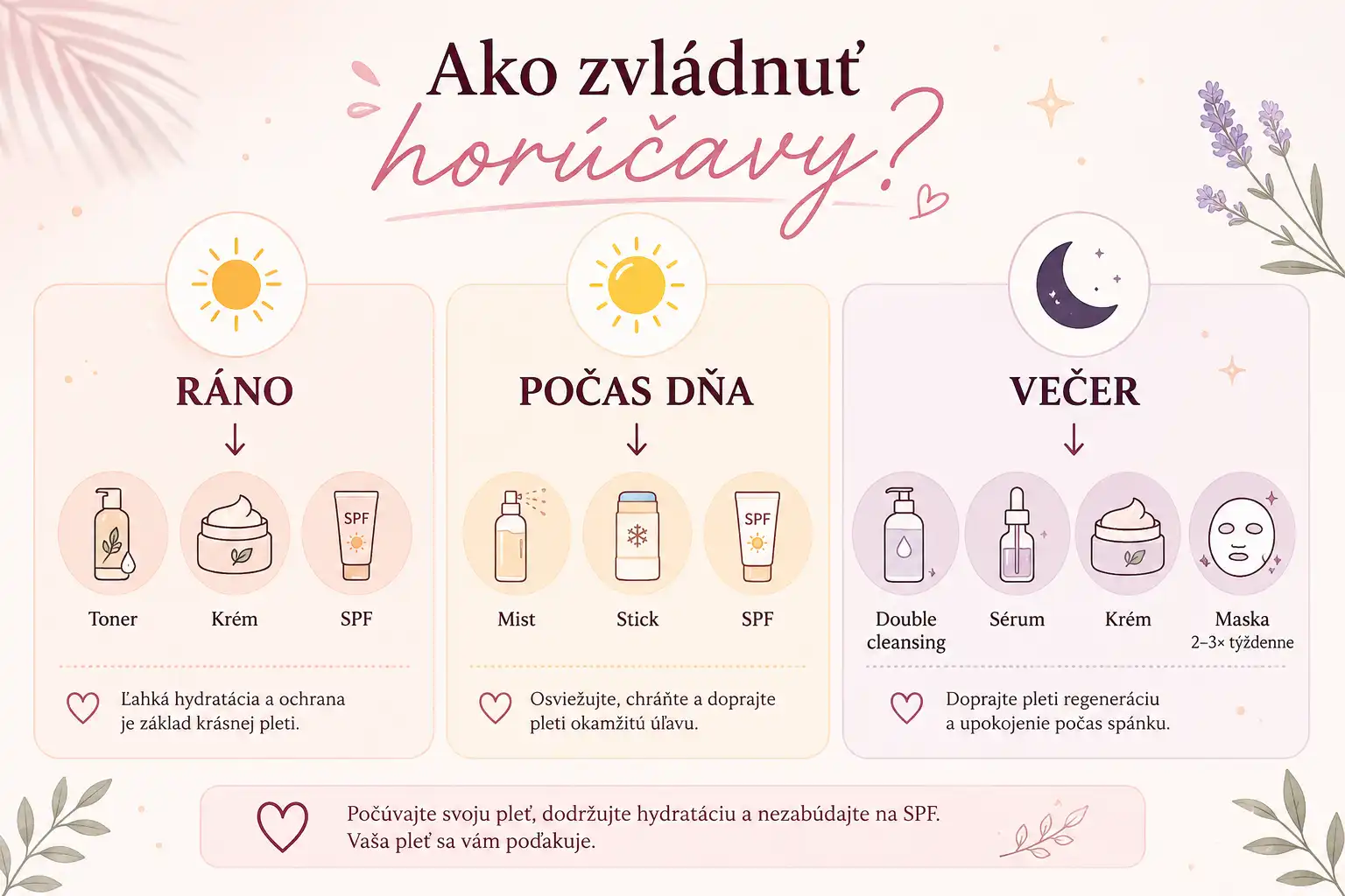 Kompletná letná skincare rutina od rána do večera.