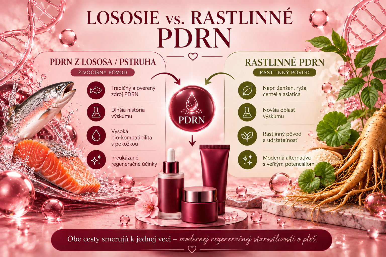 Porovnanie lososieho a rastlinného PDRN podľa pôvodu