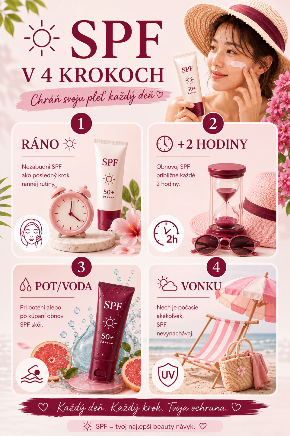 Jednoduchý návod na správnu reaplikáciu SPF počas dňa.