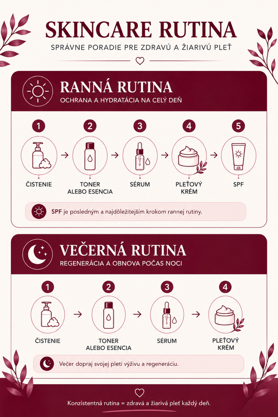 Skincare rutina ranná a večerná starostlivosť