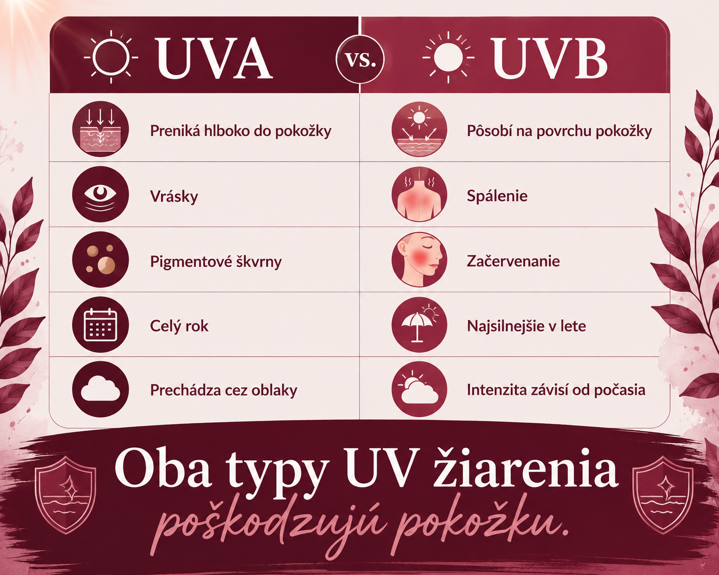 Rozdiel medzi UVA a UVB žiarením a ich vplyv na pokožku.