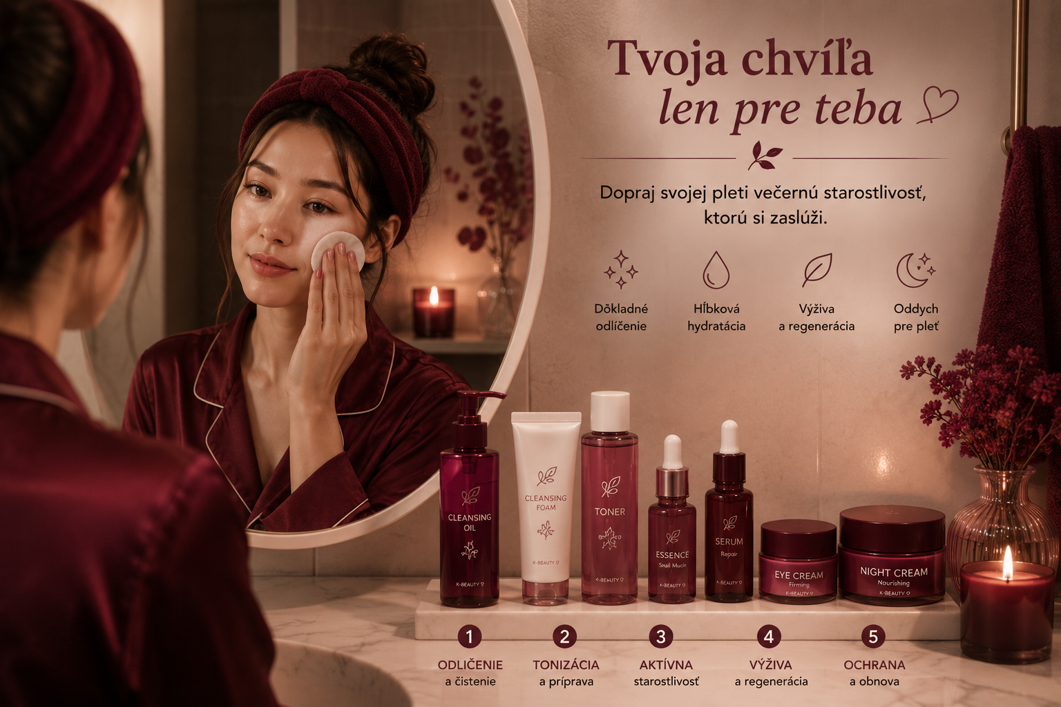 Správna večerná skincare rutina krok za krokom.