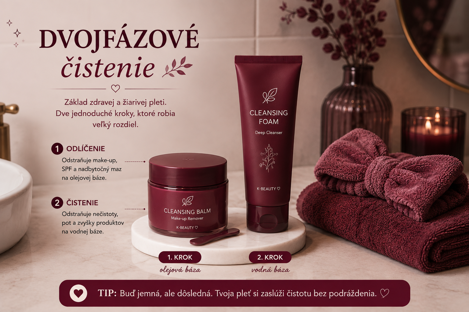 Dvojfázové čistenie pleti večer – odličovací balzam a čistiaca pena.