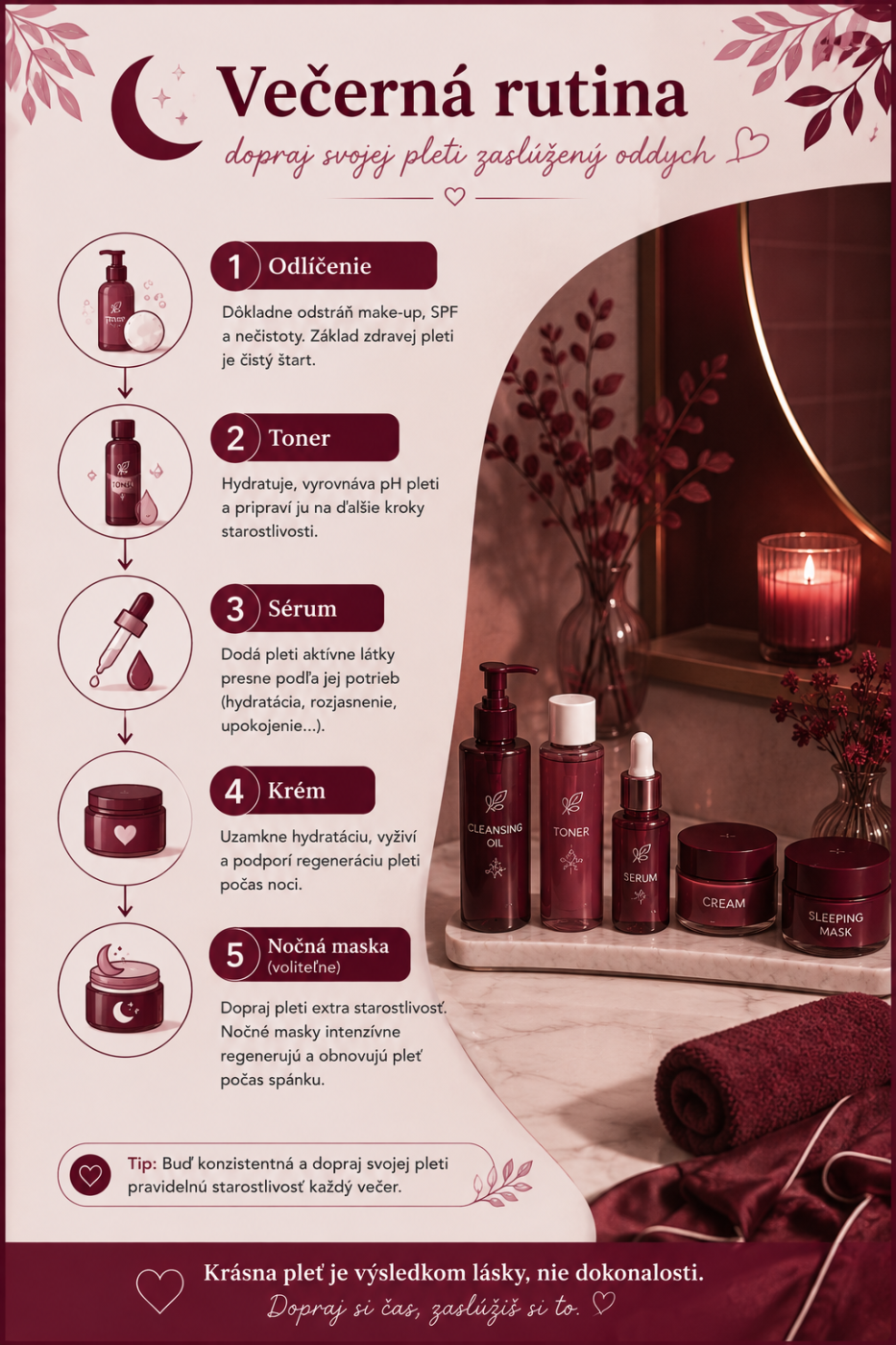 Poradie produktov vo večernej skincare rutine.