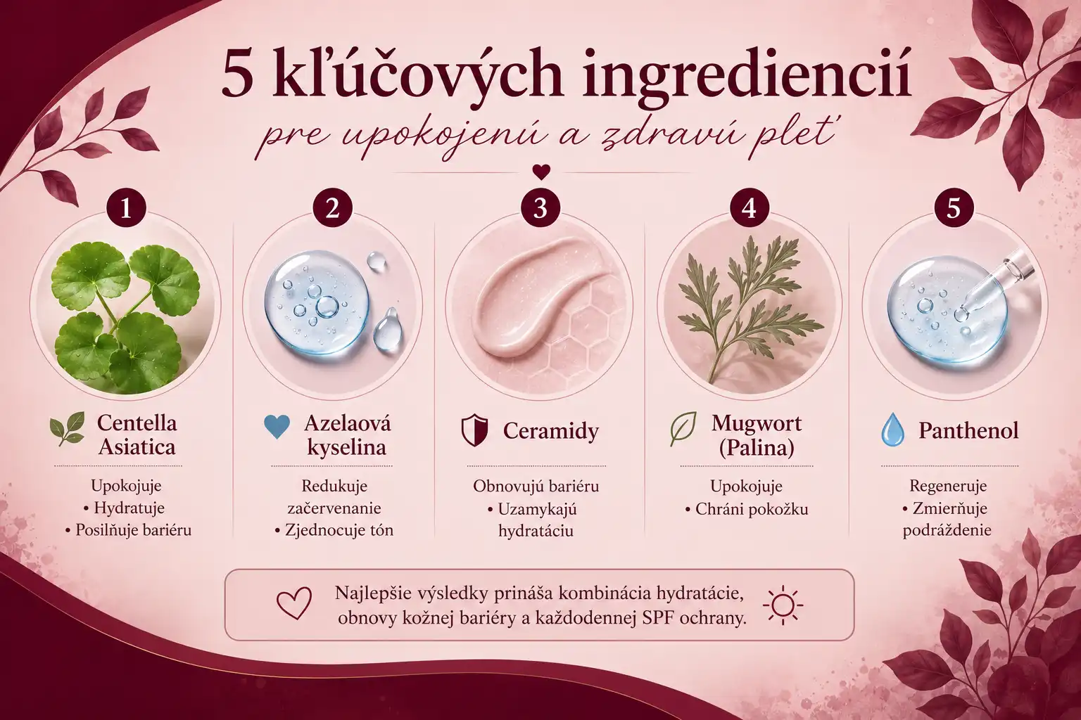 Ingrediencie, ktoré pomáhajú zmierniť začervenanie pleti.