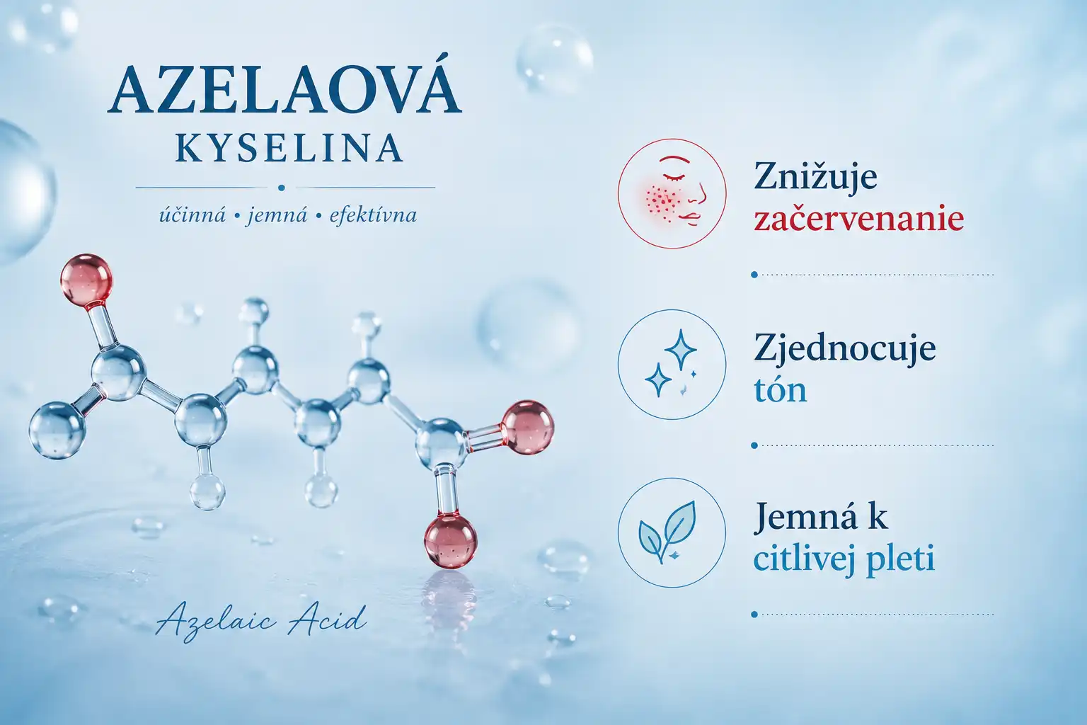 Azelaová kyselina pomáha zmierniť začervenanie pleti.
